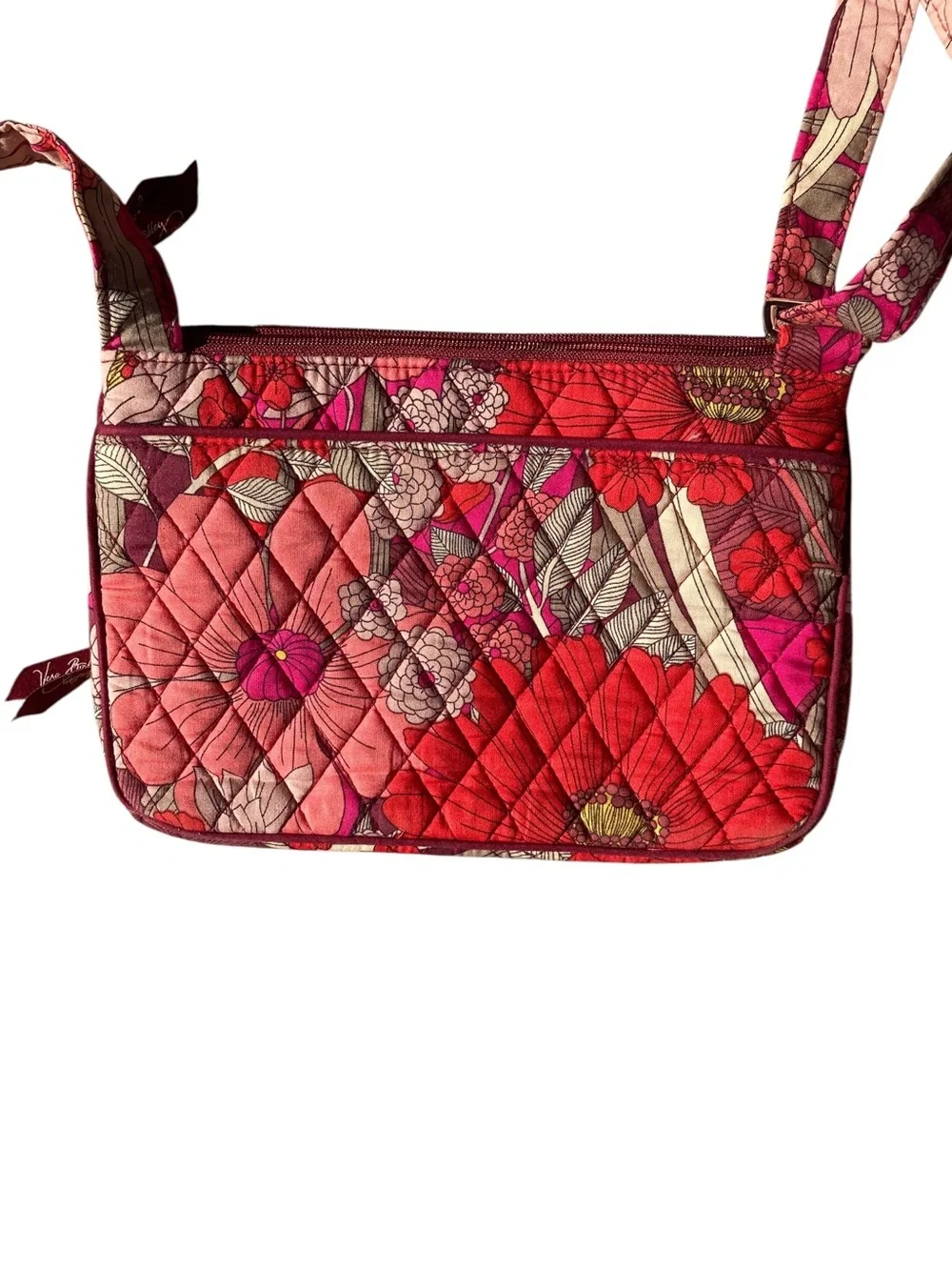 Vera Bradley Quilted Floral Crossbody Bag Pink Burgundy Multicolor Travel Purse
